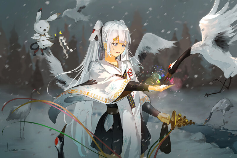 White-haired Girl with Cranes