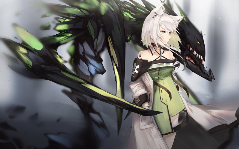 White-haired Girl with Dragon — Green