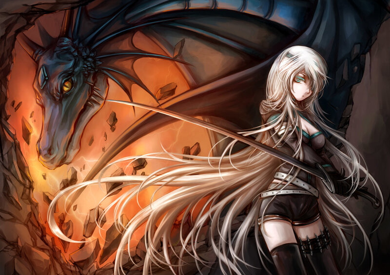 White-haired Girl with Dragon — Orange