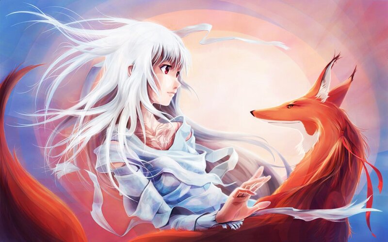 White-haired Girl with Fox — White