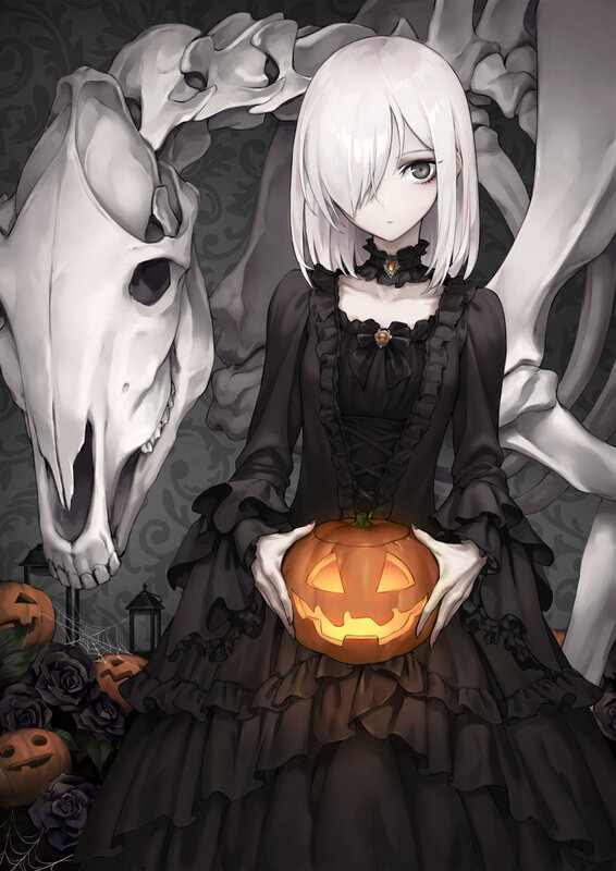 White-haired Girl with Pumpkin