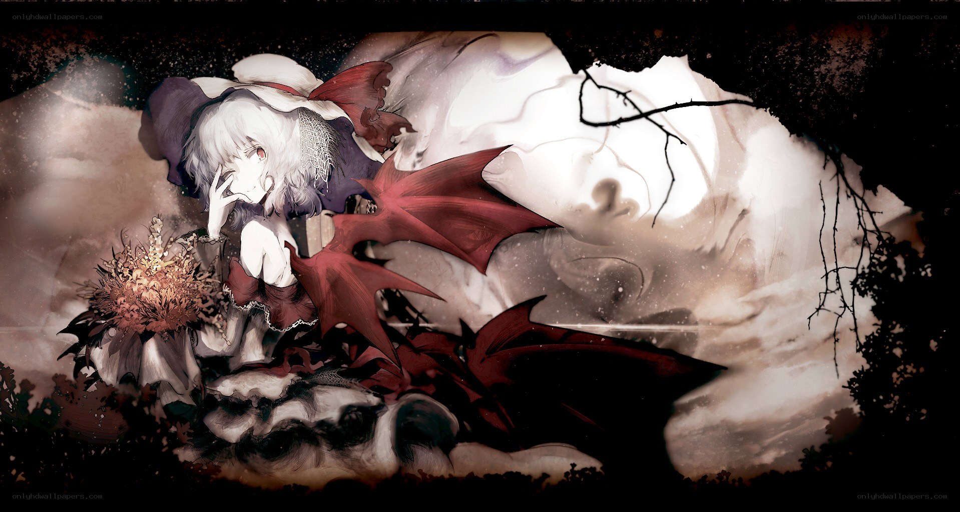 white-haired girl with red wings