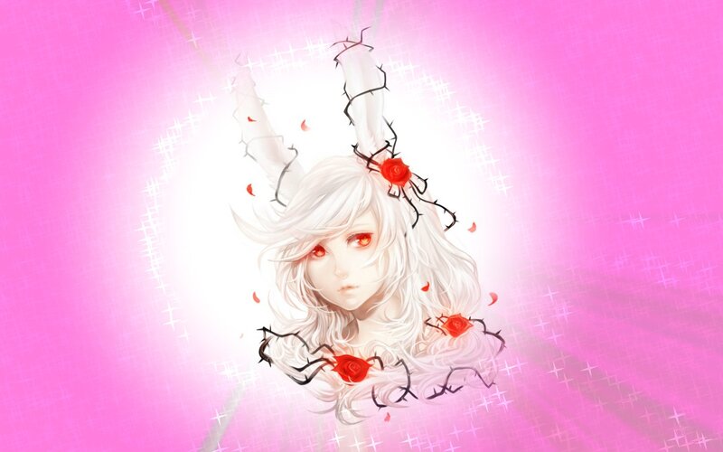 White-haired Girl with Roses — Pink