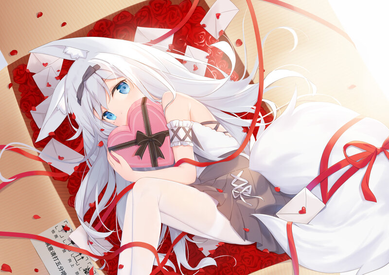 White-haired Girl with Roses — Red