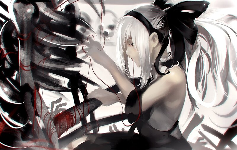 White-haired Girl with Skeleton — Black