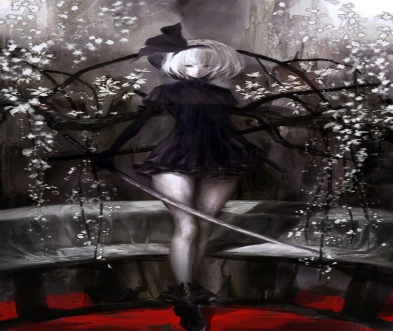 White-haired Girl with Sword — Black