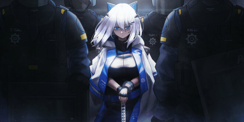 White-haired Girl with Sword — Blue, Dramatic, Night