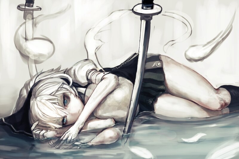 White-haired Girl with Sword — Gray