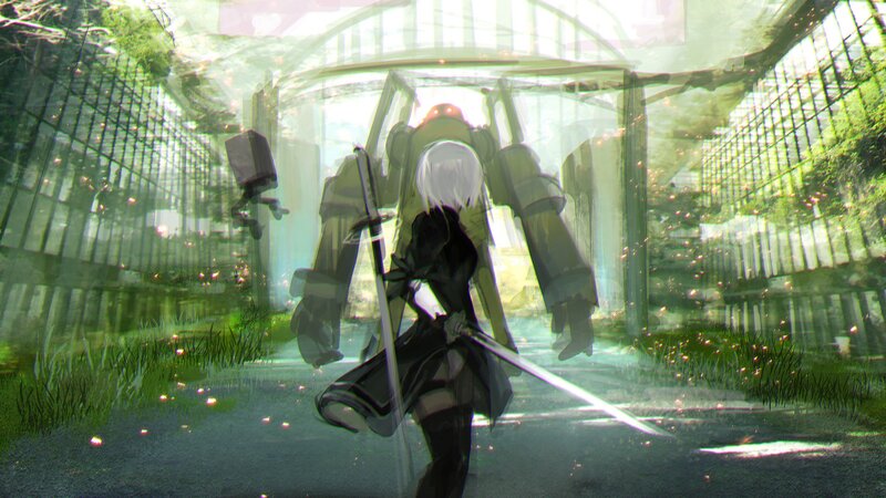 White-haired Girl with Sword — Green, Dramatic