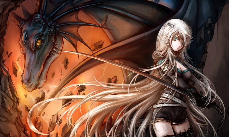 White-haired Girl with Sword — Orange