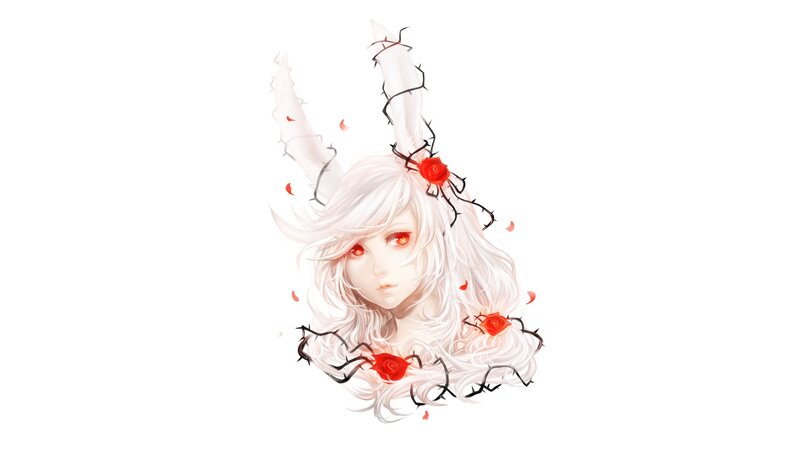 white-haired girl with thorn crown