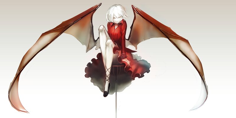 White-haired Girl with Wings — Red, Dramatic