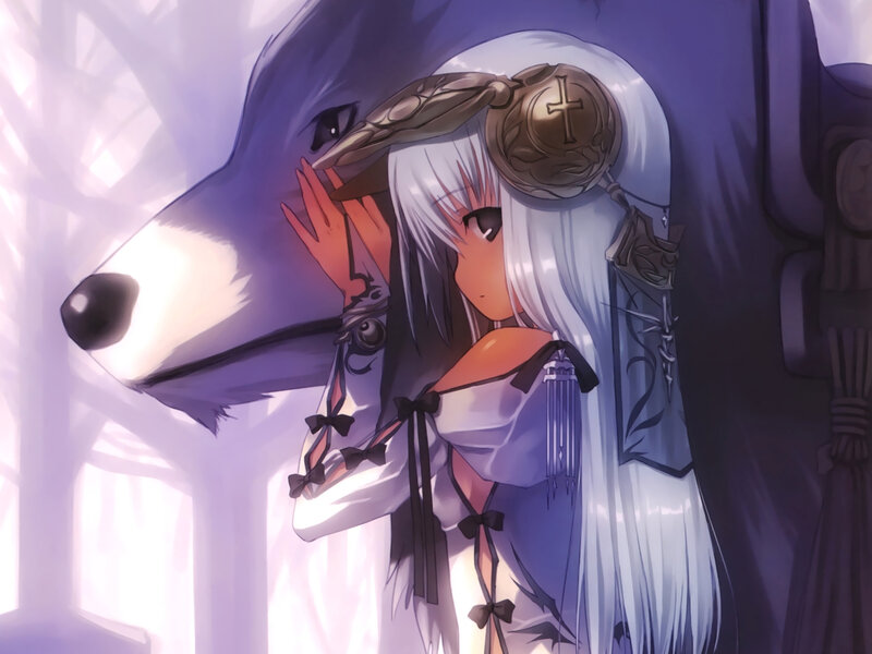 White-haired Girl with Wolf