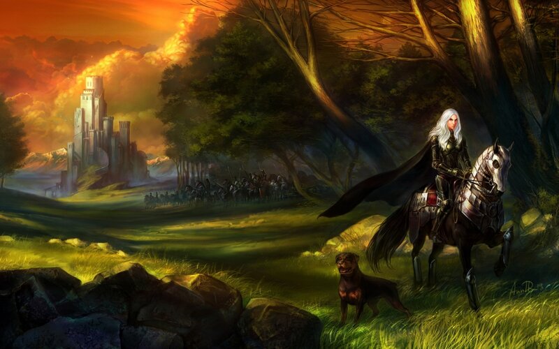 White-haired Knight on Horse
