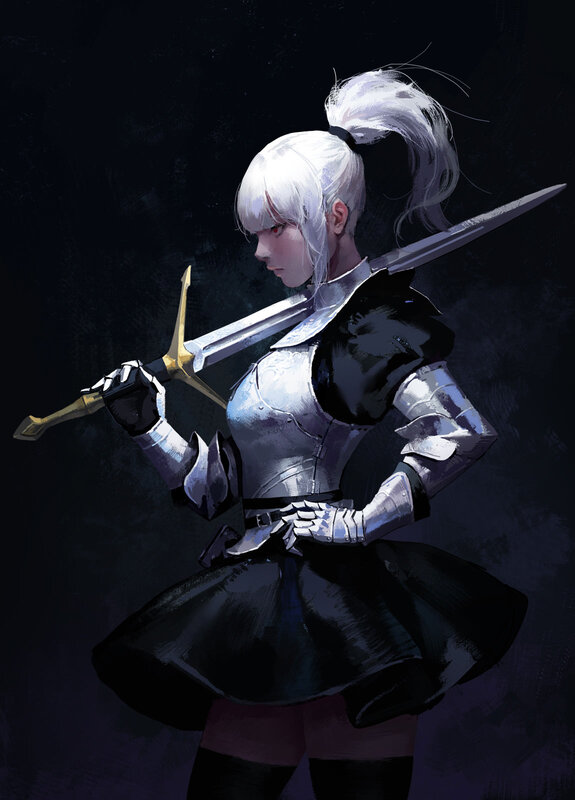 White-haired Knight with Sword — Black