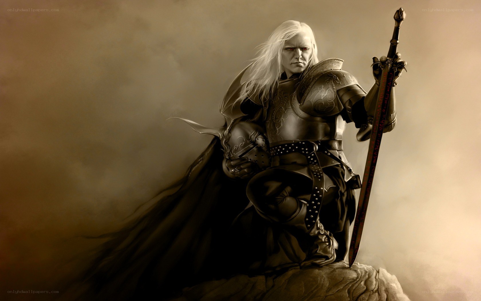 white-haired knight with sword
