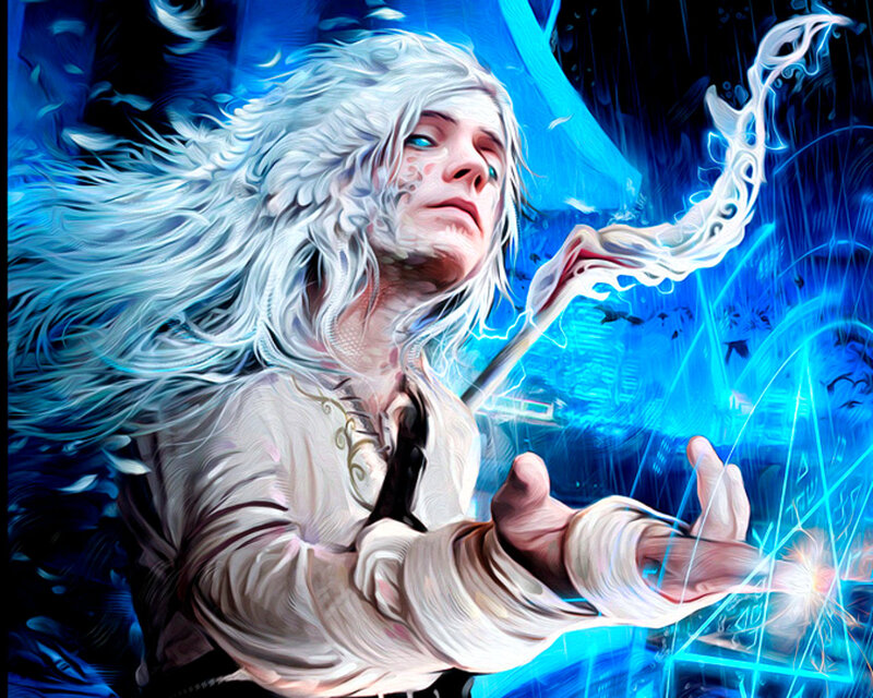 White-haired Mage Casting Spell — Blue