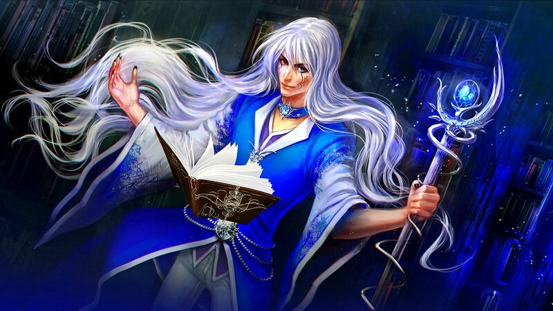 White-haired Mage with Staff — Blue