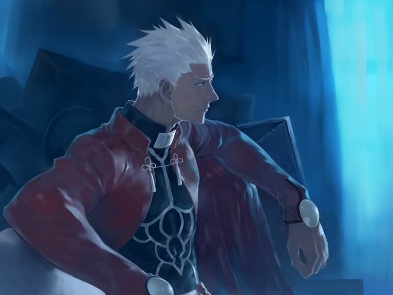 White-haired Man in Red Coat — Blue