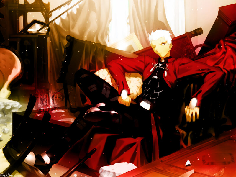White-haired Man in Red Coat — Dramatic, Night, Anime, Couch