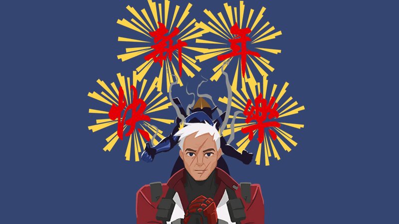 White-haired Man in Red Jacket — Blue