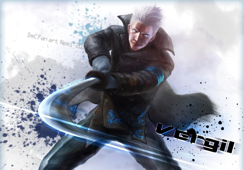 White-haired Man with Sword — Black, Dramatic, Digital Art