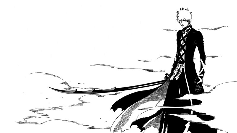 White-haired Man with Sword — Black, Dramatic, Manga, Clouds