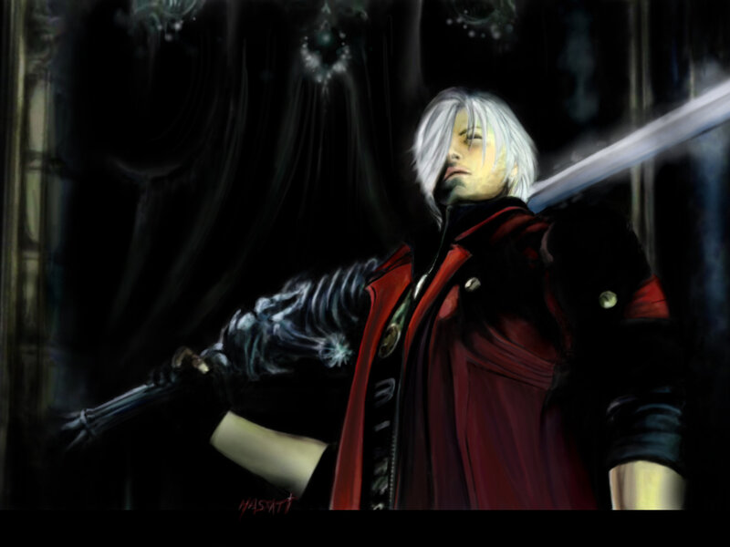 White-haired Man with Sword — Black, Dramatic, Night