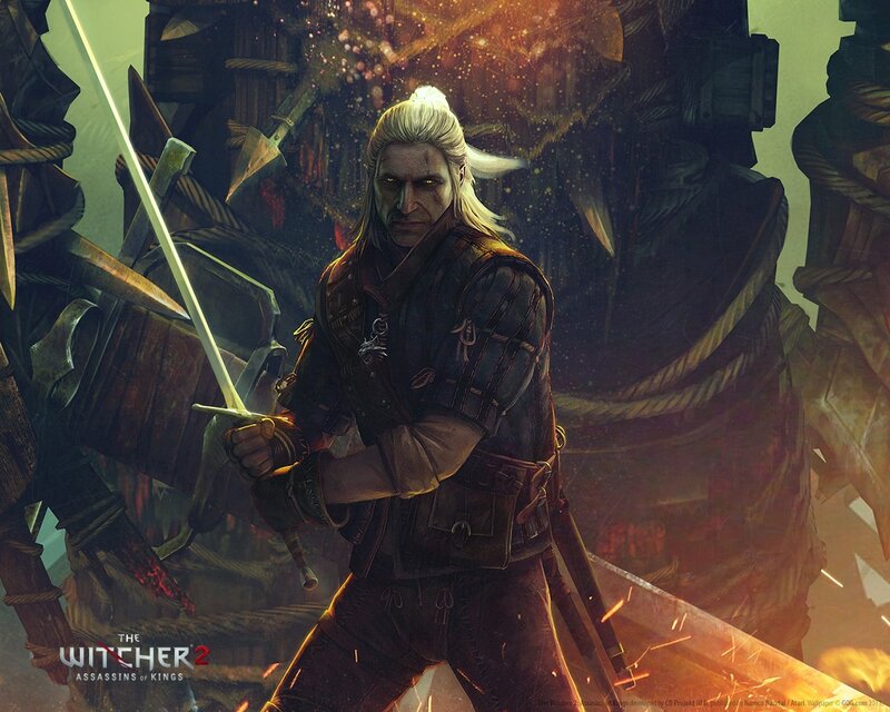 White-haired Man with Sword — Brown, Dramatic, Digital Art, Armor, Sparks, Green