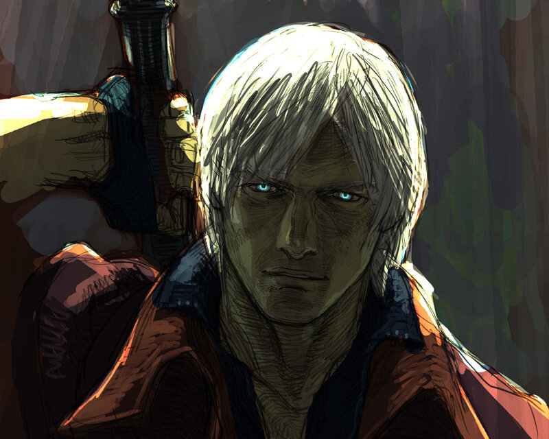 White-haired Man with Sword — Brown, Dramatic, Digital Art