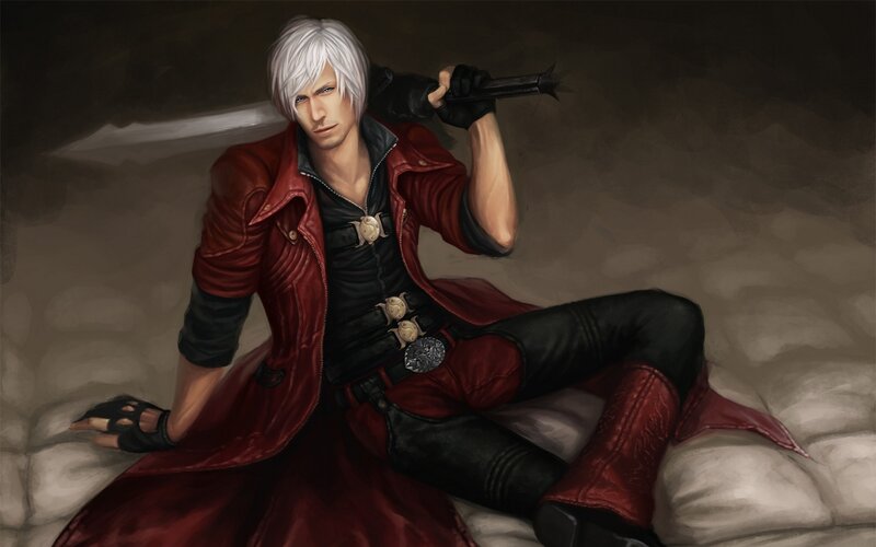 White-haired Man with Sword — Red, Dramatic, Digital Art, Red Coat, Black Pants