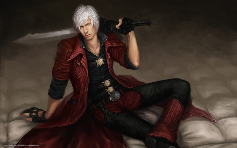 White-haired Man with Sword — Red, Dramatic, Digital Art, Red Coat