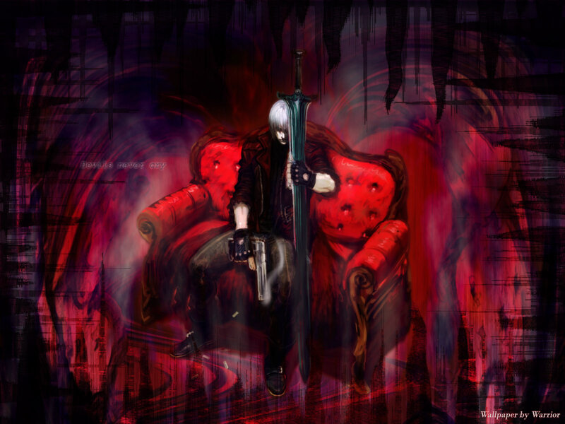 White-haired Man with Sword — Red, Dramatic, Digital Art