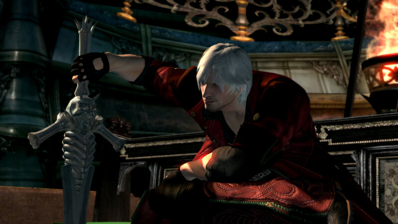 White-haired Man with Sword — Red, Dramatic