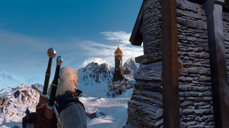 White-haired Man with Swords — Blue, Serene