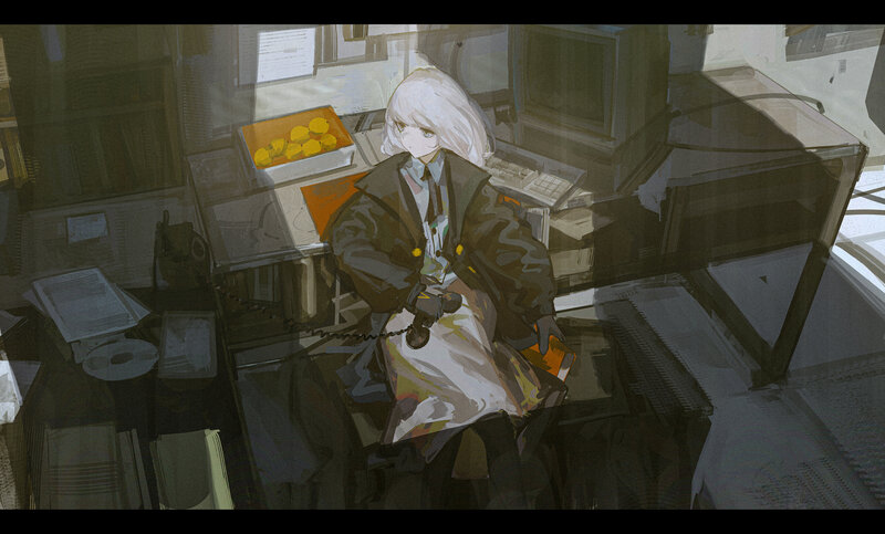 White-haired Person at Desk