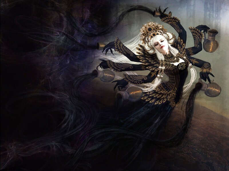White-haired sorceress with dark magic