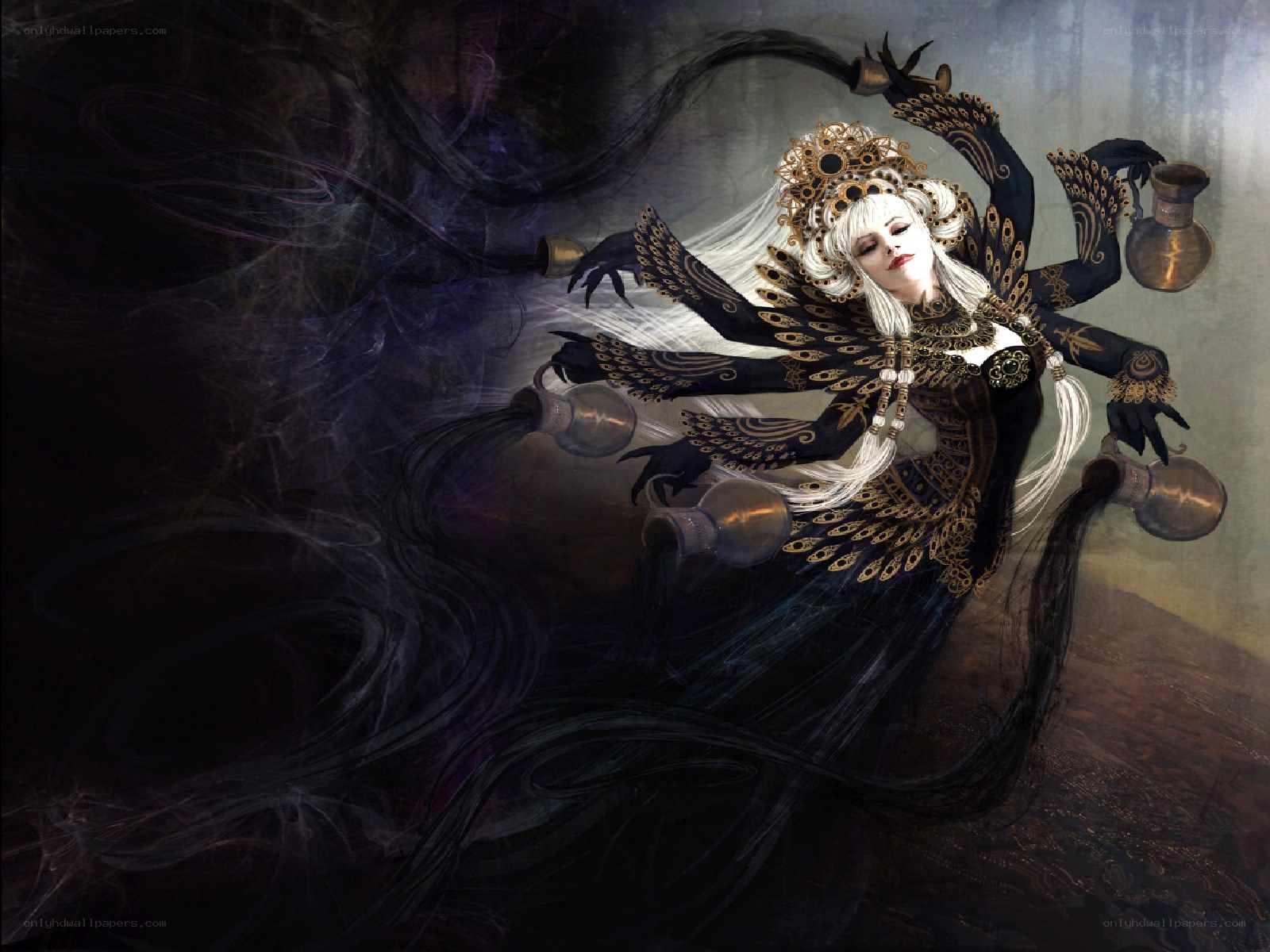 White-haired sorceress with dark magic