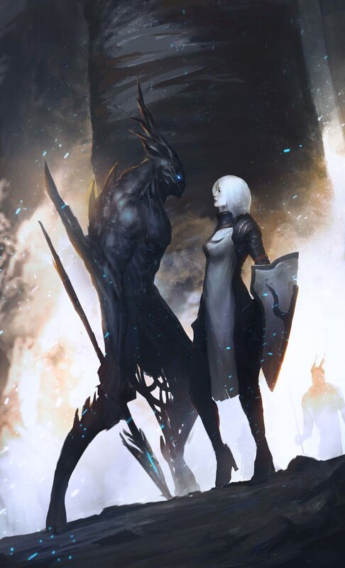 White-haired Warrior and Monster