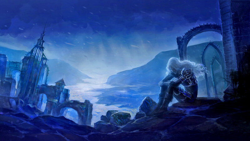 White-haired Warrior — Blue, Dramatic, Night