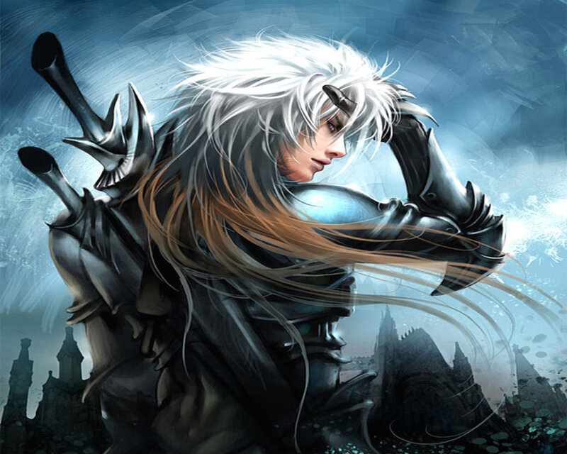White-haired Warrior — Blue, Dramatic