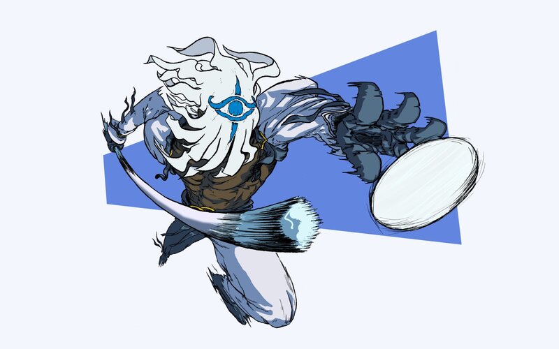 White-haired Warrior — Blue, Dynamic