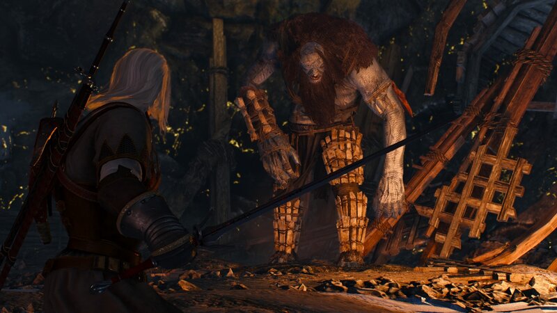 White-haired Warrior Facing Monster — Brown