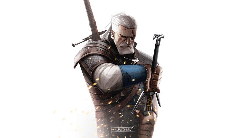 White-haired Warrior — Gray, Dramatic, Digital Art, Sword, Armor