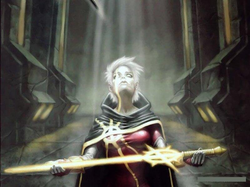 White-haired Warrior Holding Sword — Gray