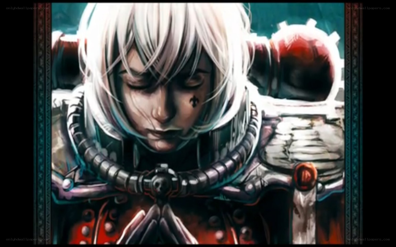 white-haired warrior in armor