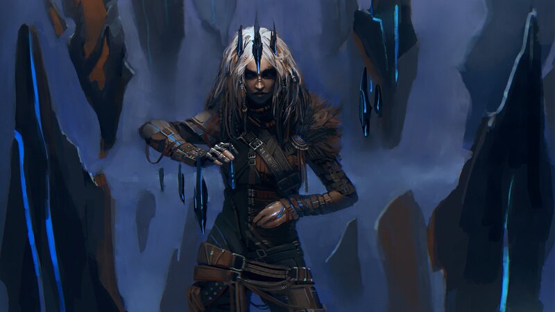White-haired Warrior in Armor — Blue, Dramatic