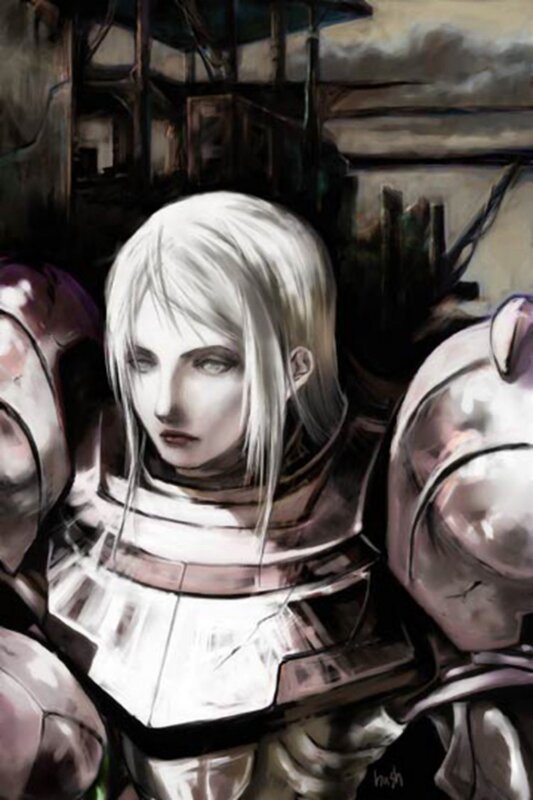 white-haired warrior in armor