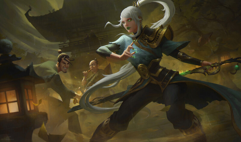 White-haired Warrior in Combat — Green
