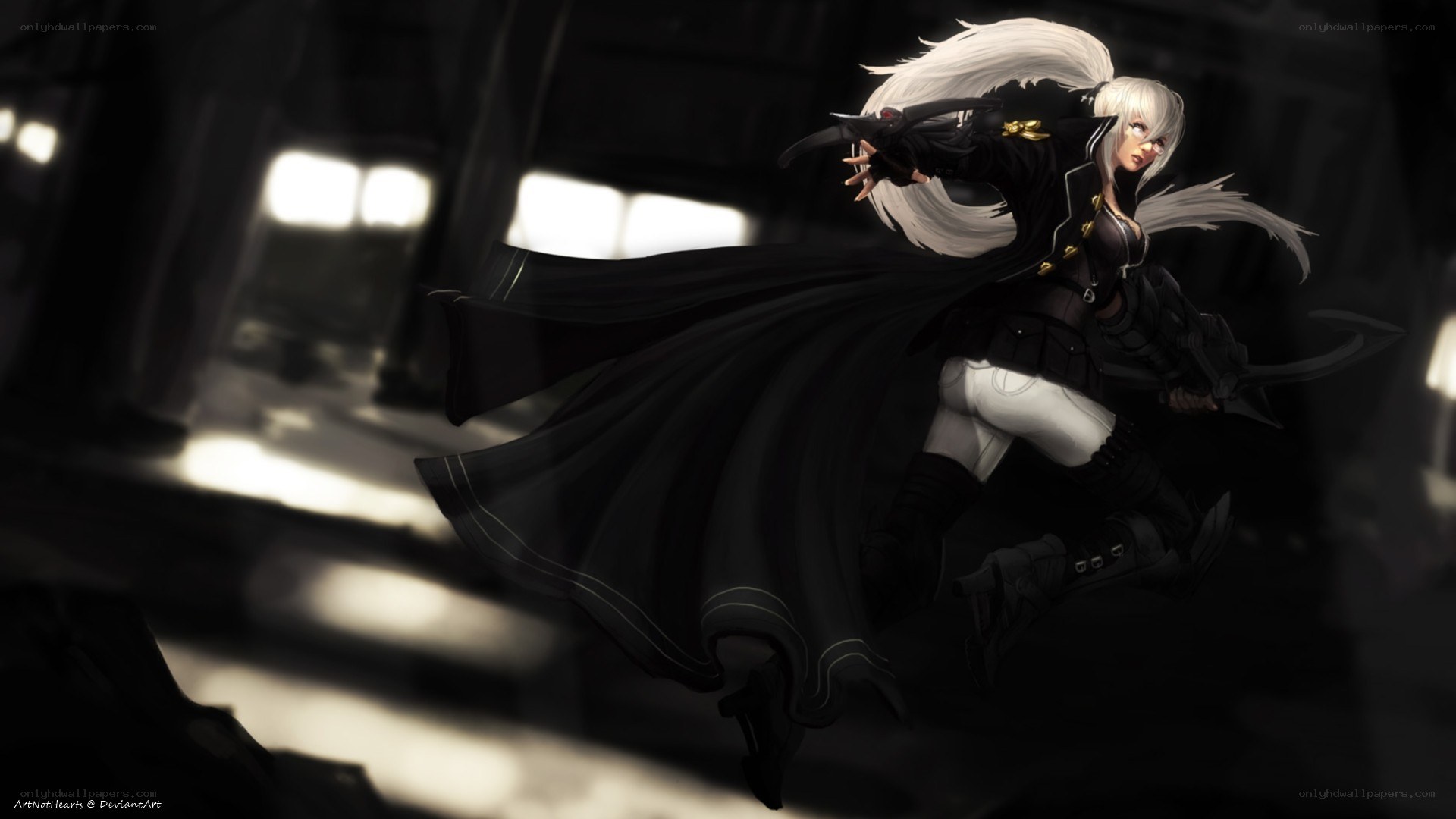 white-haired warrior in dark cloak
